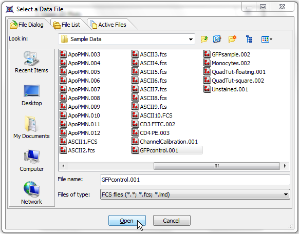 图T2.2  Select a Data File Dialog (选择数据文件对话框)